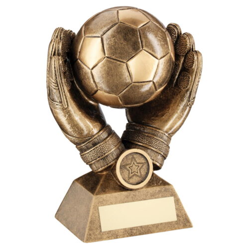 Football and Goalkeeper Glove Net Base Trophies Award 7.25in FREE Engraving 