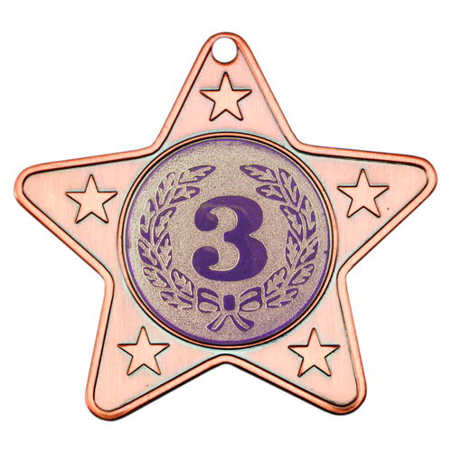 STAR SHAPED MEDAL WITH 5 MINI STARS (1in CENTRE) - BRONZE 2in